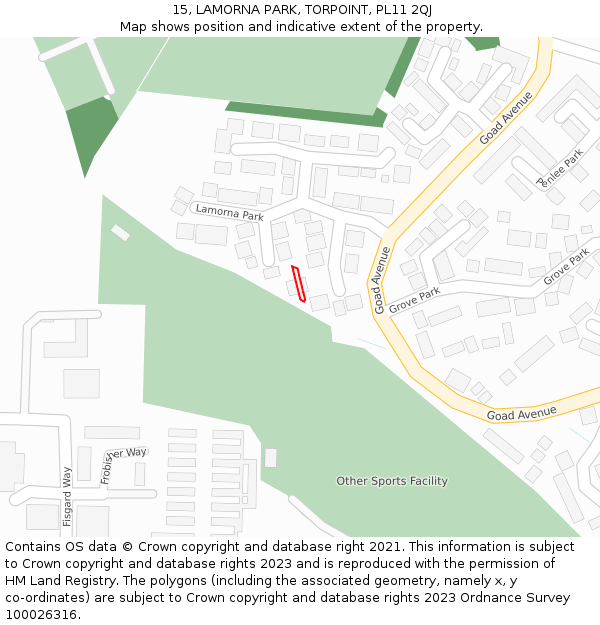 15, LAMORNA PARK, TORPOINT, PL11 2QJ: Location map and indicative extent of plot