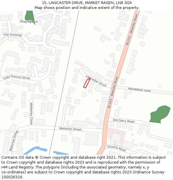 15, LANCASTER DRIVE, MARKET RASEN, LN8 3GX: Location map and indicative extent of plot
