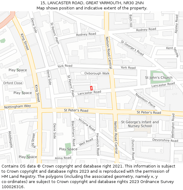 15, LANCASTER ROAD, GREAT YARMOUTH, NR30 2NN: Location map and indicative extent of plot