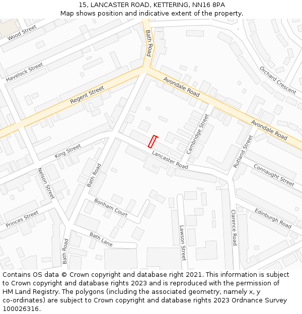 15, LANCASTER ROAD, KETTERING, NN16 8PA: Location map and indicative extent of plot