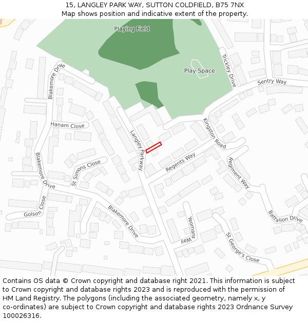 15, LANGLEY PARK WAY, SUTTON COLDFIELD, B75 7NX: Location map and indicative extent of plot