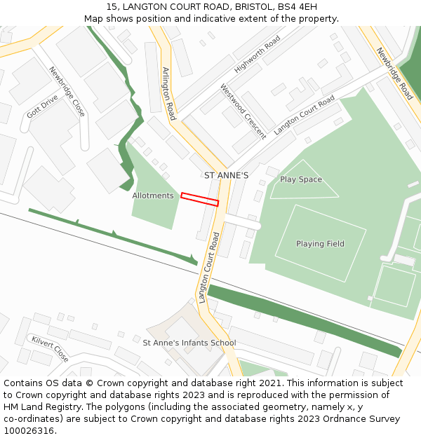 15, LANGTON COURT ROAD, BRISTOL, BS4 4EH: Location map and indicative extent of plot