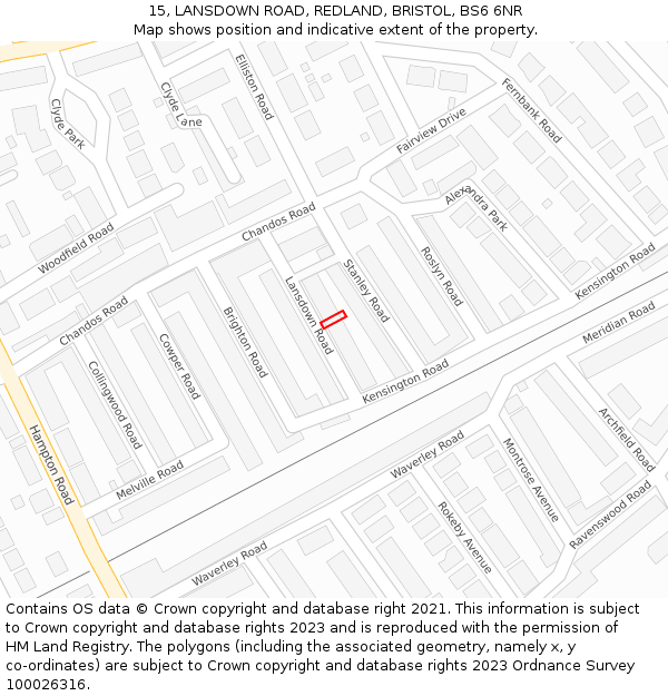 15, LANSDOWN ROAD, REDLAND, BRISTOL, BS6 6NR: Location map and indicative extent of plot