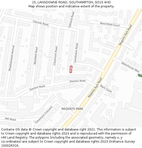 15, LANSDOWNE ROAD, SOUTHAMPTON, SO15 4HD: Location map and indicative extent of plot