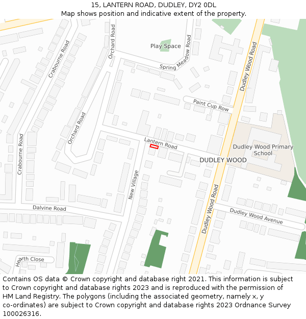 15, LANTERN ROAD, DUDLEY, DY2 0DL: Location map and indicative extent of plot
