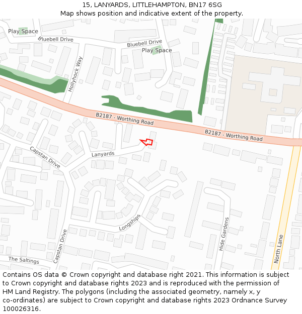 15, LANYARDS, LITTLEHAMPTON, BN17 6SG: Location map and indicative extent of plot