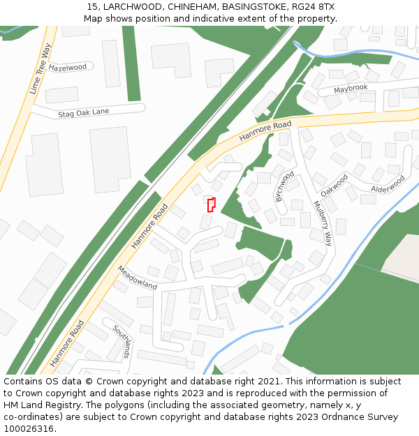 15, LARCHWOOD, CHINEHAM, BASINGSTOKE, RG24 8TX: Location map and indicative extent of plot
