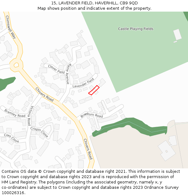 15, LAVENDER FIELD, HAVERHILL, CB9 9QD: Location map and indicative extent of plot