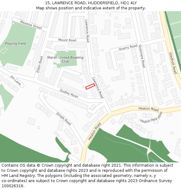 15, LAWRENCE ROAD, HUDDERSFIELD, HD1 4LY: Location map and indicative extent of plot