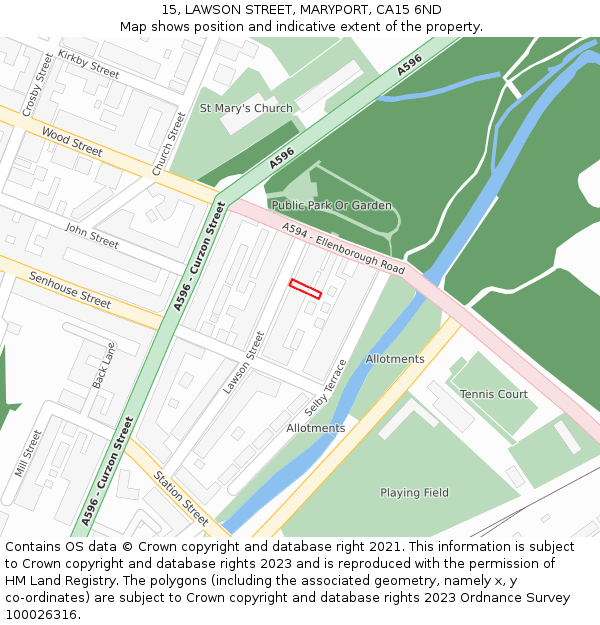 15, LAWSON STREET, MARYPORT, CA15 6ND: Location map and indicative extent of plot