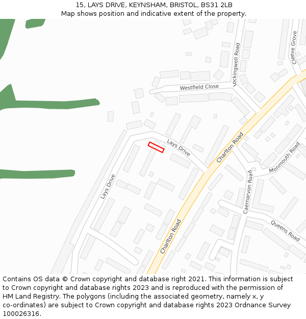 15, LAYS DRIVE, KEYNSHAM, BRISTOL, BS31 2LB: Location map and indicative extent of plot