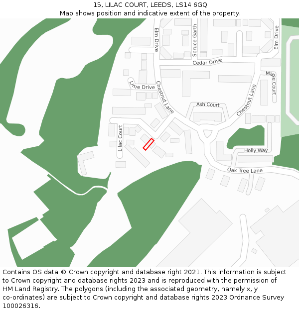 15, LILAC COURT, LEEDS, LS14 6GQ: Location map and indicative extent of plot