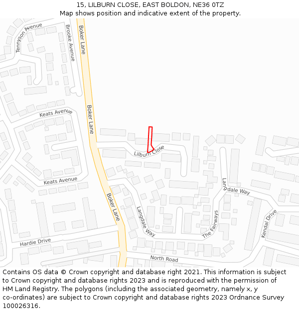 15, LILBURN CLOSE, EAST BOLDON, NE36 0TZ: Location map and indicative extent of plot