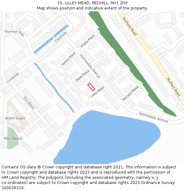 15, LILLEY MEAD, REDHILL, RH1 2NY: Location map and indicative extent of plot