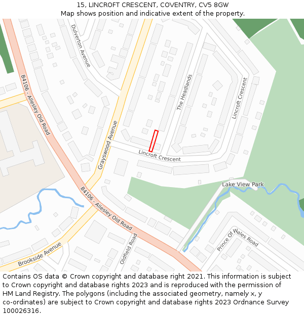 15, LINCROFT CRESCENT, COVENTRY, CV5 8GW: Location map and indicative extent of plot