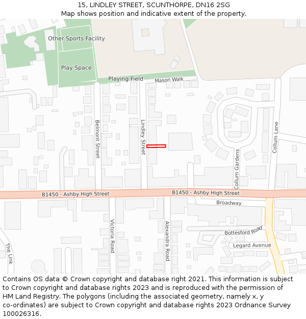 15, LINDLEY STREET, SCUNTHORPE, DN16 2SG: Location map and indicative extent of plot