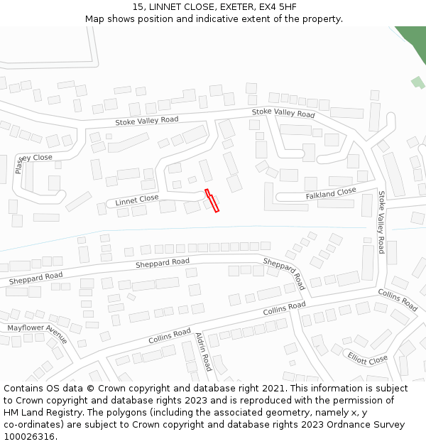 15, LINNET CLOSE, EXETER, EX4 5HF: Location map and indicative extent of plot