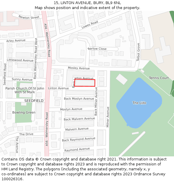 15, LINTON AVENUE, BURY, BL9 6NL: Location map and indicative extent of plot
