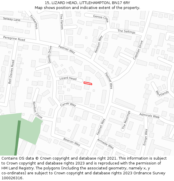 15, LIZARD HEAD, LITTLEHAMPTON, BN17 6RY: Location map and indicative extent of plot