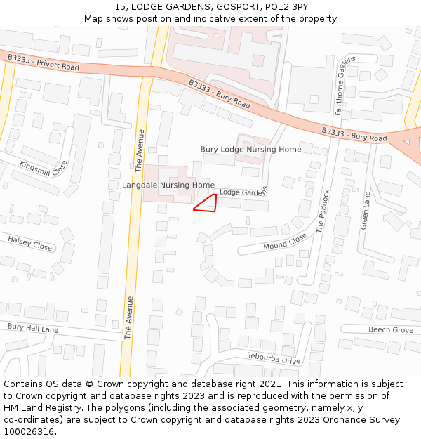 15, LODGE GARDENS, GOSPORT, PO12 3PY: Location map and indicative extent of plot