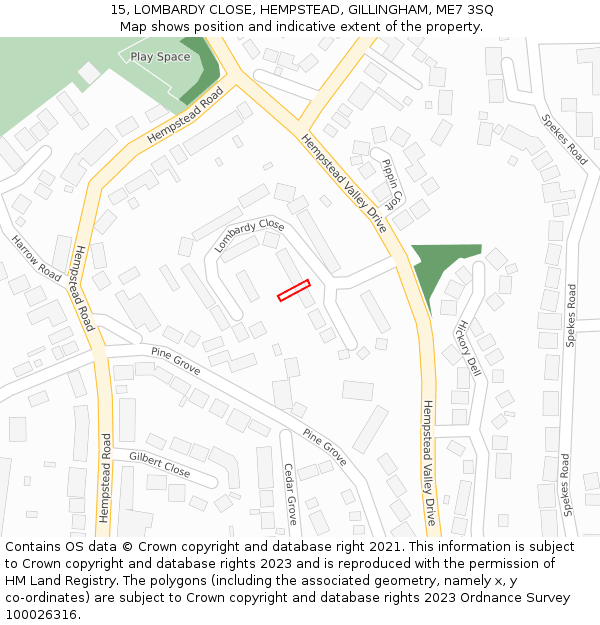 15, LOMBARDY CLOSE, HEMPSTEAD, GILLINGHAM, ME7 3SQ: Location map and indicative extent of plot