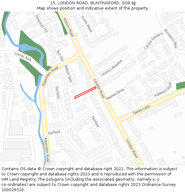 15, LONDON ROAD, BUNTINGFORD, SG9 9JJ: Location map and indicative extent of plot