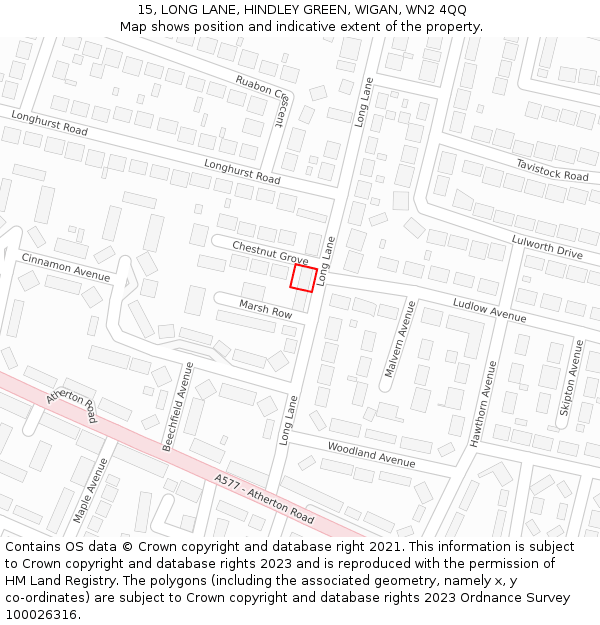 15, LONG LANE, HINDLEY GREEN, WIGAN, WN2 4QQ: Location map and indicative extent of plot
