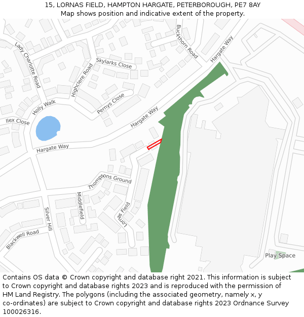 15, LORNAS FIELD, HAMPTON HARGATE, PETERBOROUGH, PE7 8AY: Location map and indicative extent of plot