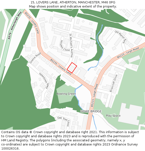 15, LOVERS LANE, ATHERTON, MANCHESTER, M46 0PG: Location map and indicative extent of plot
