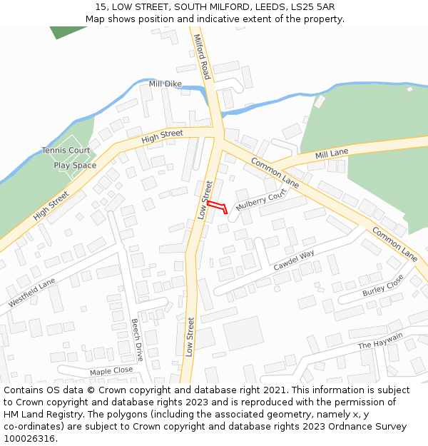 15, LOW STREET, SOUTH MILFORD, LEEDS, LS25 5AR: Location map and indicative extent of plot