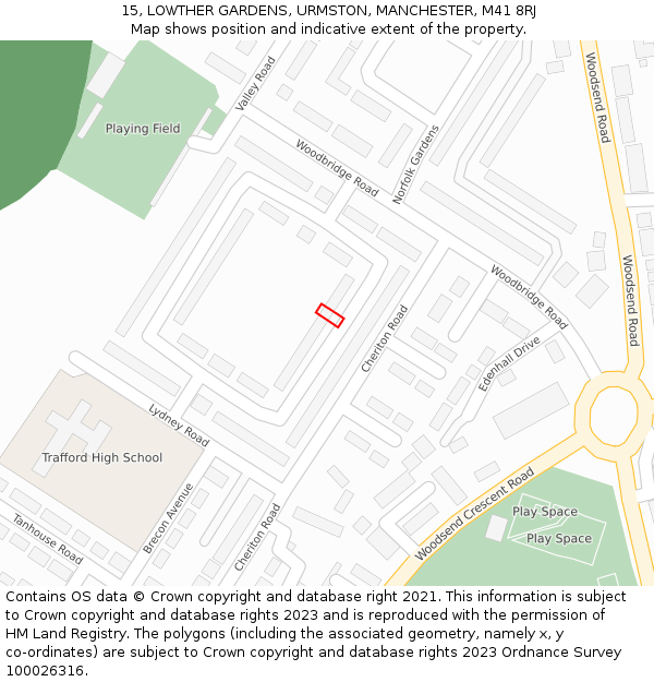 15, LOWTHER GARDENS, URMSTON, MANCHESTER, M41 8RJ: Location map and indicative extent of plot