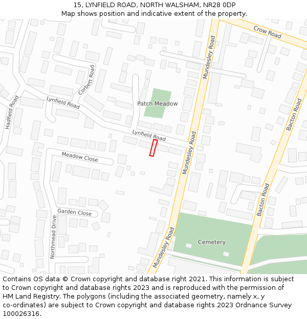 15, LYNFIELD ROAD, NORTH WALSHAM, NR28 0DP: Location map and indicative extent of plot