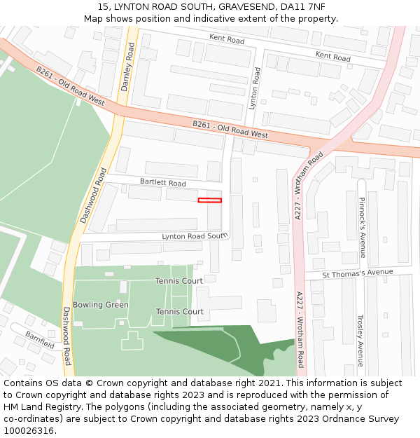 15, LYNTON ROAD SOUTH, GRAVESEND, DA11 7NF: Location map and indicative extent of plot
