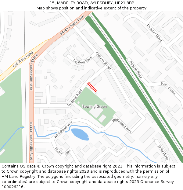 15, MADELEY ROAD, AYLESBURY, HP21 8BP: Location map and indicative extent of plot