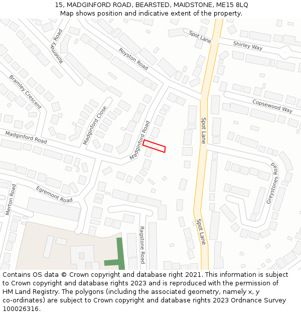 15, MADGINFORD ROAD, BEARSTED, MAIDSTONE, ME15 8LQ: Location map and indicative extent of plot