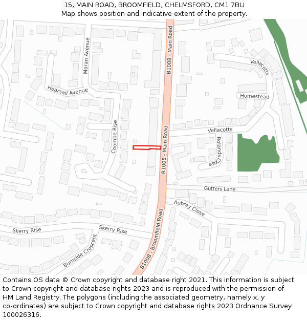 15, MAIN ROAD, BROOMFIELD, CHELMSFORD, CM1 7BU: Location map and indicative extent of plot