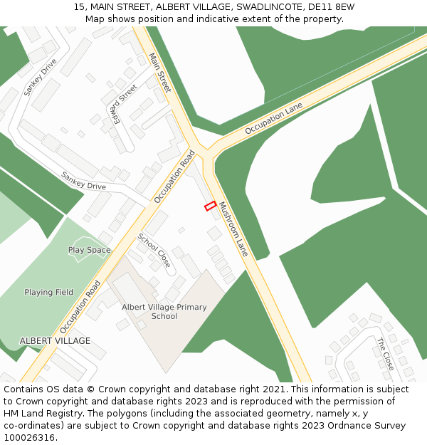 15, MAIN STREET, ALBERT VILLAGE, SWADLINCOTE, DE11 8EW: Location map and indicative extent of plot