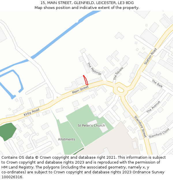 15, MAIN STREET, GLENFIELD, LEICESTER, LE3 8DG: Location map and indicative extent of plot