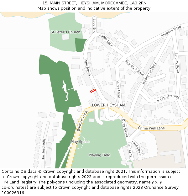 15, MAIN STREET, HEYSHAM, MORECAMBE, LA3 2RN: Location map and indicative extent of plot