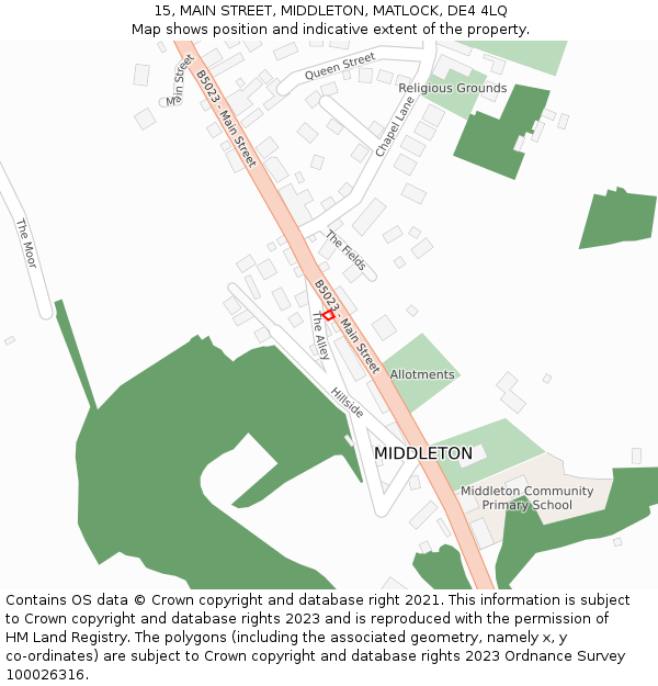 15, MAIN STREET, MIDDLETON, MATLOCK, DE4 4LQ: Location map and indicative extent of plot