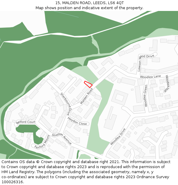 15, MALDEN ROAD, LEEDS, LS6 4QT: Location map and indicative extent of plot
