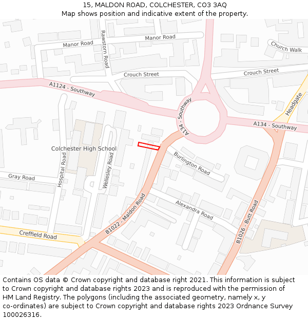 15, MALDON ROAD, COLCHESTER, CO3 3AQ: Location map and indicative extent of plot
