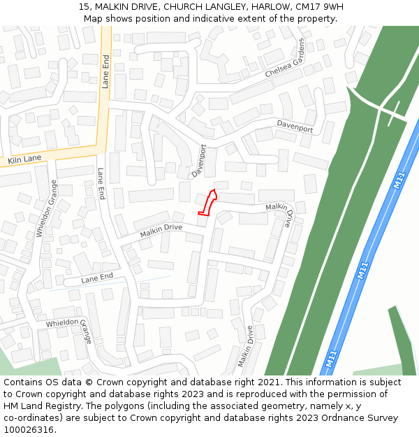 15, MALKIN DRIVE, CHURCH LANGLEY, HARLOW, CM17 9WH: Location map and indicative extent of plot