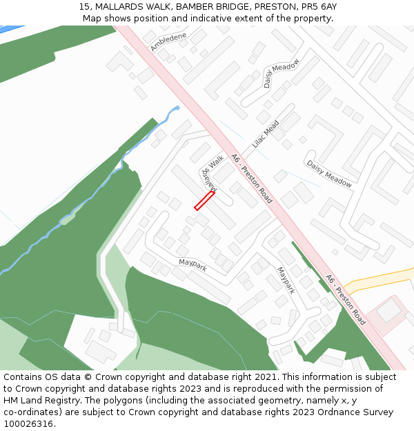 15, MALLARDS WALK, BAMBER BRIDGE, PRESTON, PR5 6AY: Location map and indicative extent of plot
