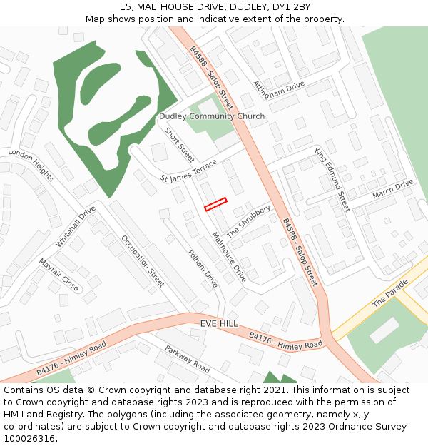 15, MALTHOUSE DRIVE, DUDLEY, DY1 2BY: Location map and indicative extent of plot