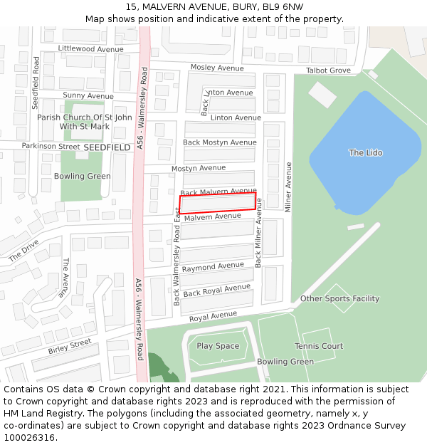 15, MALVERN AVENUE, BURY, BL9 6NW: Location map and indicative extent of plot