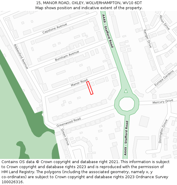 15, MANOR ROAD, OXLEY, WOLVERHAMPTON, WV10 6DT: Location map and indicative extent of plot