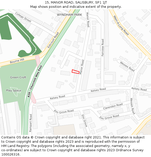 15, MANOR ROAD, SALISBURY, SP1 1JT: Location map and indicative extent of plot