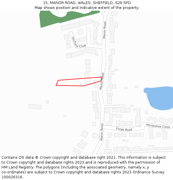 15, MANOR ROAD, WALES, SHEFFIELD, S26 5PD: Location map and indicative extent of plot