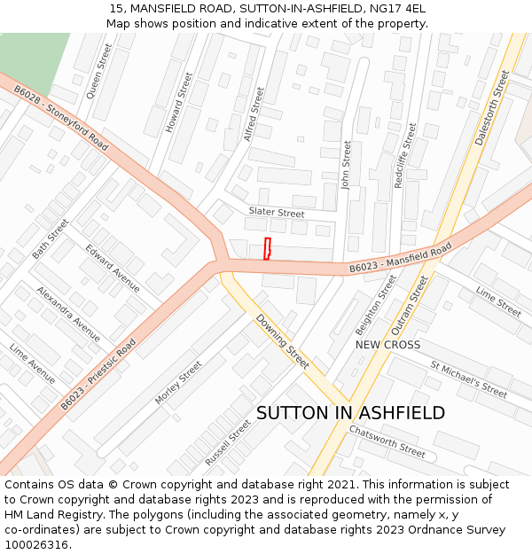 15, MANSFIELD ROAD, SUTTON-IN-ASHFIELD, NG17 4EL: Location map and indicative extent of plot
